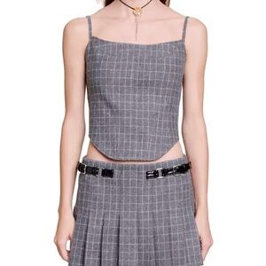 Maje Gray Plaid Camisole Top